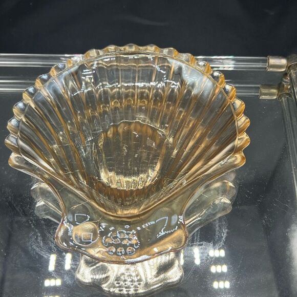 Vintage Jeannette Glass Company Amberglo Marigold Carnival Glass Shell Dish - Picture 4 of 10